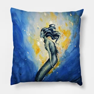 The Light Within - Watercolor Mermaid Painting with Gold details Pillow