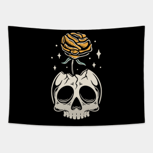 Yellow Rose Skull Tapestry