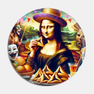 Mona Lisa's Purim Feast: A Masterpiece Celebration Pin