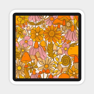 Yellow orange seventies inspired Summery floral butterflies ferns toadstools leaves Magnet