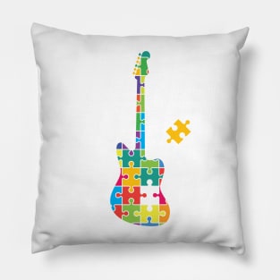 Color Puzzle Offset Style Electric Guitar Silhouette Pillow