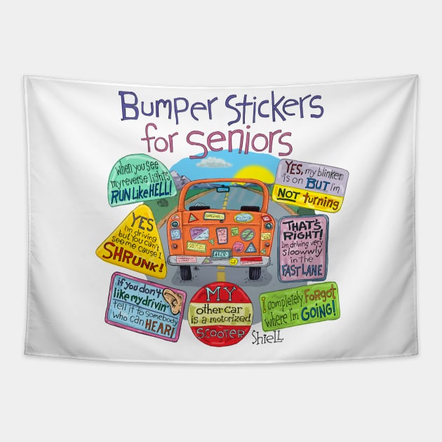 Bumper Stickers for Seniors Tapestry by macccc8