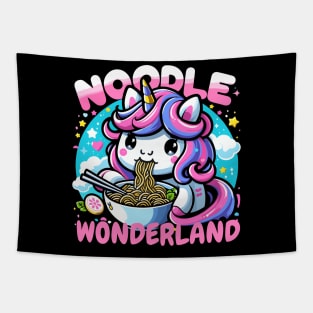 NOODLE WONDERLAND adorable cute kawaii unicorn eating noodle Tapestry