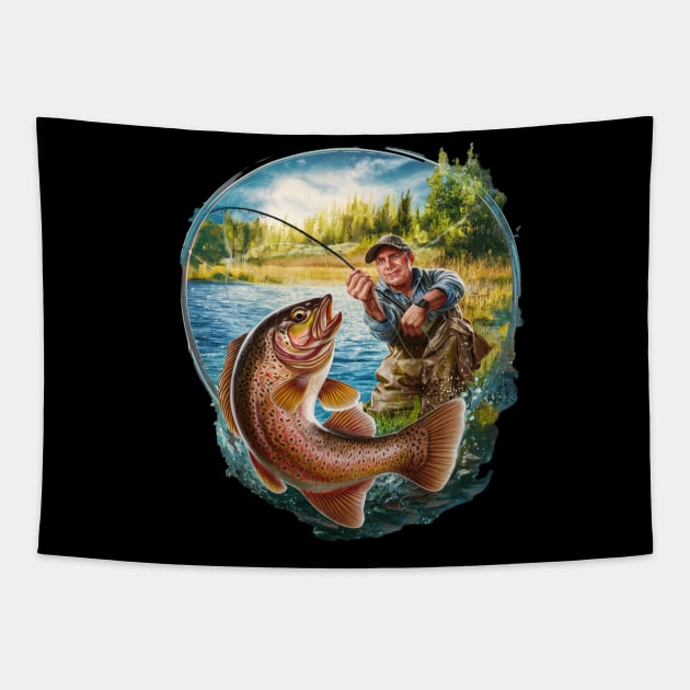 Cool Fishing For Men Women Fisherman Bass Trout Fish Hunting Tapestry by woormle