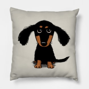 Cute Dachshund Puppy | Black and Tan Longhaired Wiener Dog Pillow