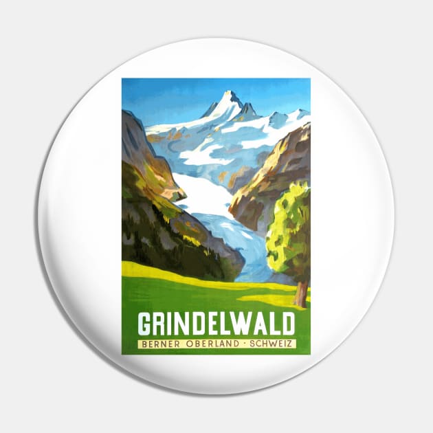 Grindelwald, Switzerland - Vintage Travel Poster Design Pin by Naves