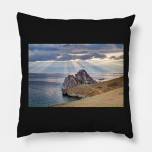 Shaman Rock, Lake Baikal in Siberia, Russia Pillow