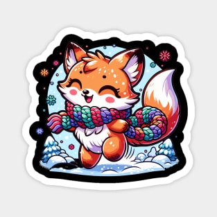 Frosty Fox Frolic: Winter Joy in Colorful Scarf Magnet