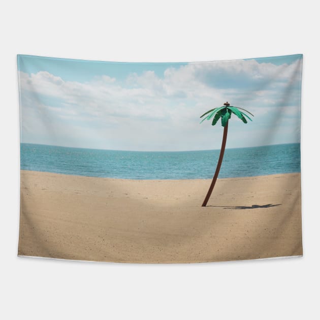 Palm tree on the beach Tapestry by SeacoastMerch