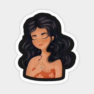 Girl character with black hair hand to heart Magnet