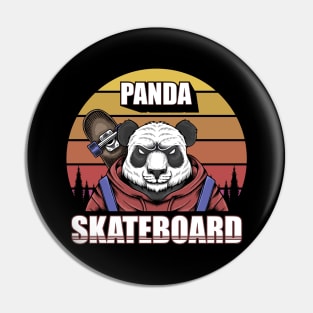 Panda Skateboard Retro Sunset Pin