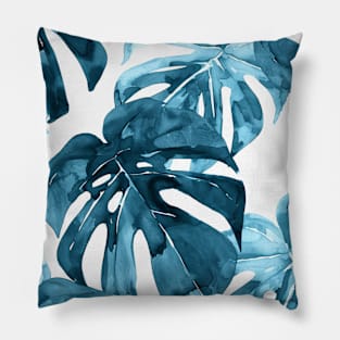 Blue Monstera Leaves Pattern Pillow