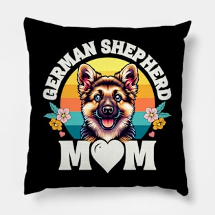 Colorful German Shepherd Mom Retro Sunset Dog Lover Mothers Day Pillow