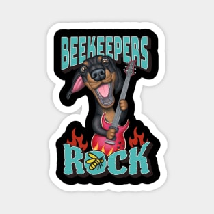 Cute funny Beekeepers Rock with dachshund doxie dog with guitar tee Magnet