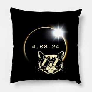 4.08.24 - eclipse 2024 cat funny Pillow