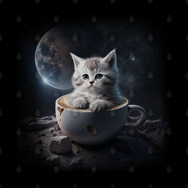 Kitten Cat in the Coffee Mug Space & Galaxy Theme Stars by sports_hobbies_apparel