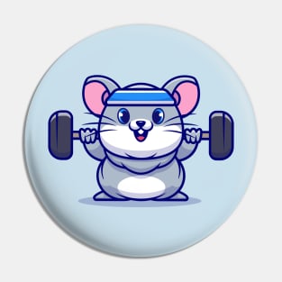 Cute Mouse Lifting Barbell Cartoon Pin