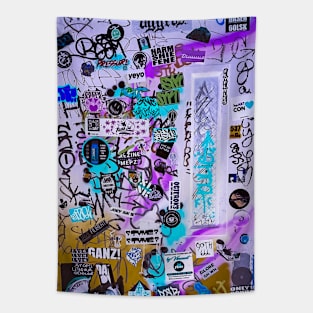 New York City Violet Graffiti Tags Stickers Art Tapestry