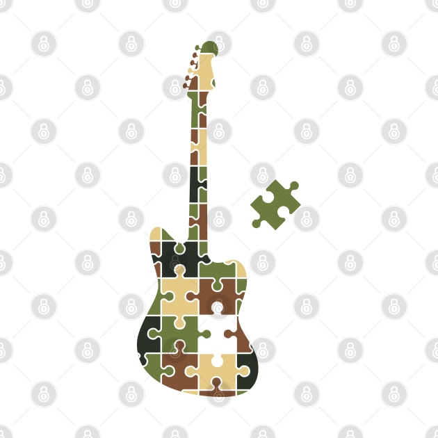 Camouflage Puzzle Offset Style Electric Guitar Silhouette by nightsworthy