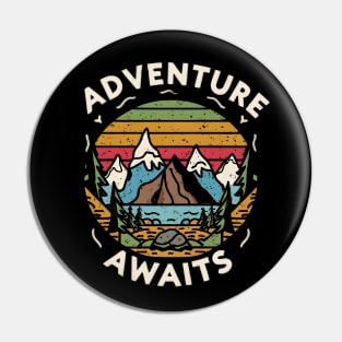 "Adventure Awaits" Retro Mountain Pin