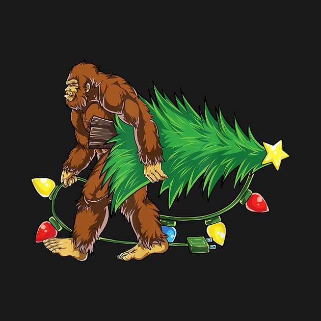 Bigfoot Carrying a Christmas Tree, Funny Sasquatch Gift for Xmas by ThatVibe