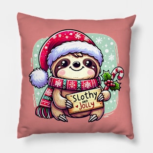 Slothy and Jolly - Cute Christmas sloth Pillow