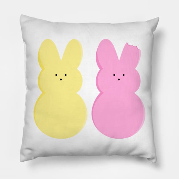 Cute marshmallow peep bunnies with a missing ear Pillow by The Pretty Hippo Company