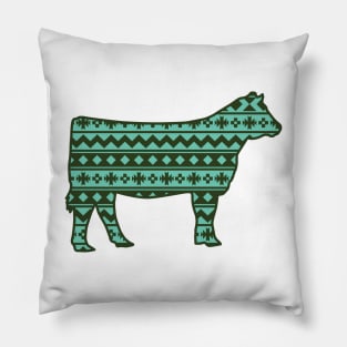 Stock Show Livestock Heifer with Green Southwest Pattern Pillow