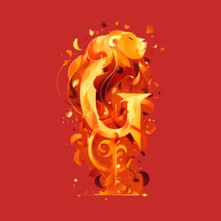 Fiery Lion and the Letter G - Fantasy T-Shirt