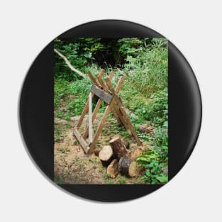 Old Wooden Sawhorse in Forest Pin