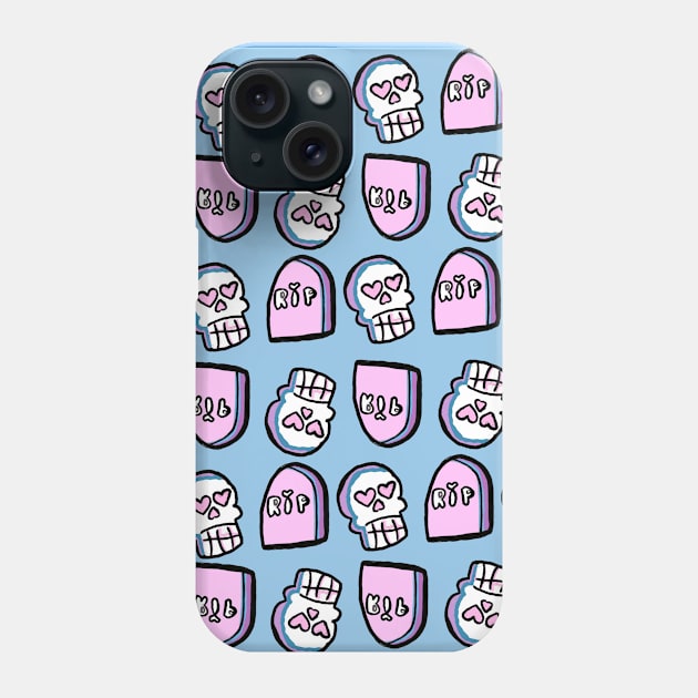 Pastel - Tombstone & Skull - Blue Phone Case by Bleed Stain Art