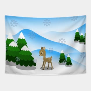 New Year and Christmas background with little baby deer Tapestry