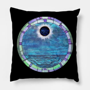 Batik Stain Glass Style Solar Eclipse Sun Moon Totality 2024 Pillow