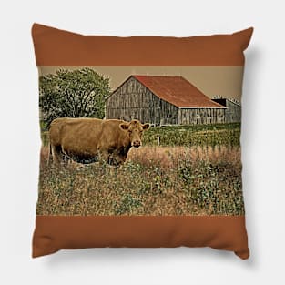 Red Roof and Cow No.1 C Pillow