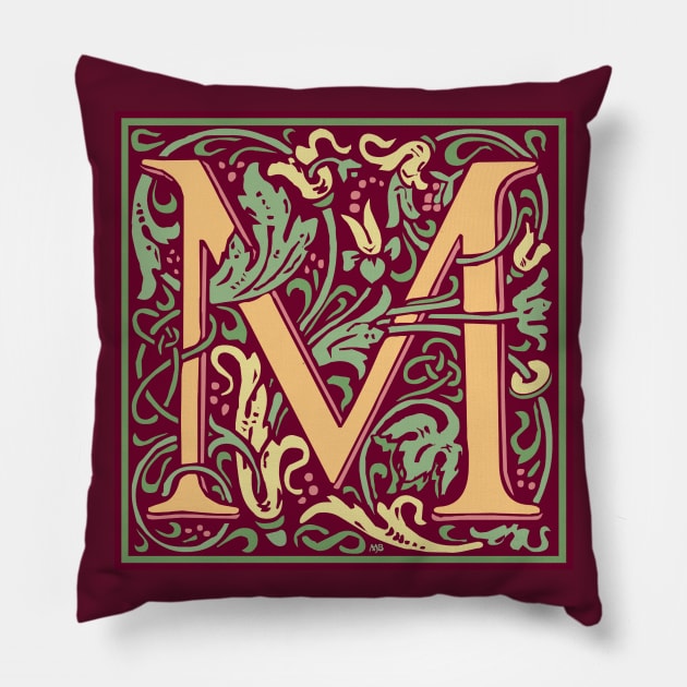 William Morris Vintage Letter M Pillow by MatchbookGraphics