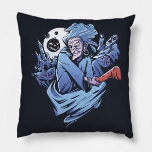 Spooky Flying Witch Illustration Pillow