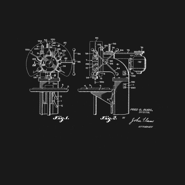 Drill Press Machine Vintage Patent Drawing by TheYoungDesigns