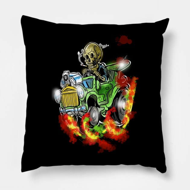 Crazeee grim reaper in a hotrod Pillow by silentrob668