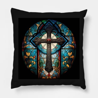 Holy Cross with Stained Glass Windows Pillow