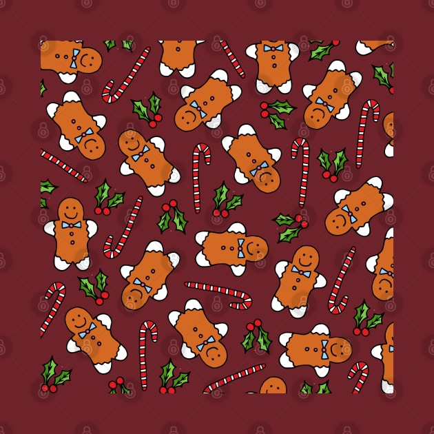 Gingerbread Men and Candy Canes | Holly | Christmas Pattern by HLeslie Design