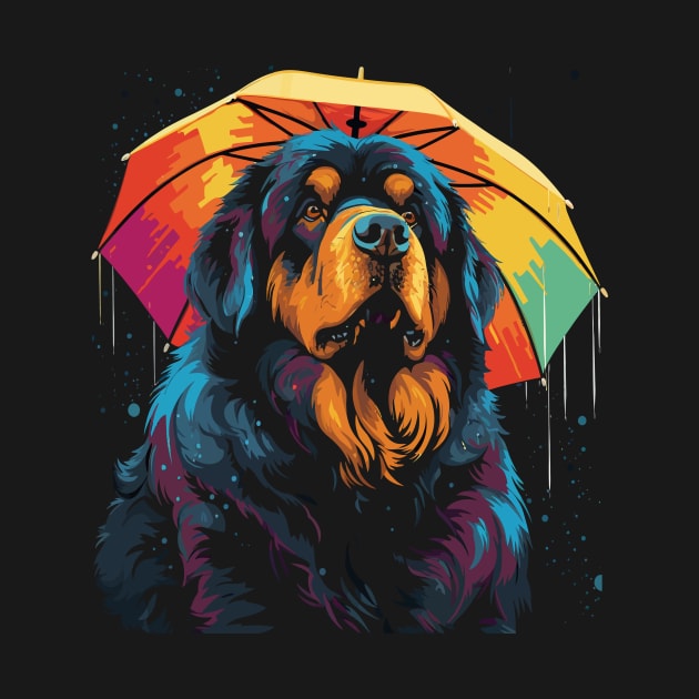 Tibetan Mastiff Rainy Day With Umbrella by JH Mart