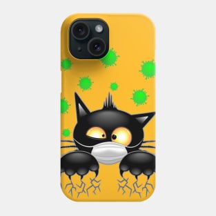 Cat with Face Mask scared by Virus Covid19 Humorous Cartoon Character Phone Case