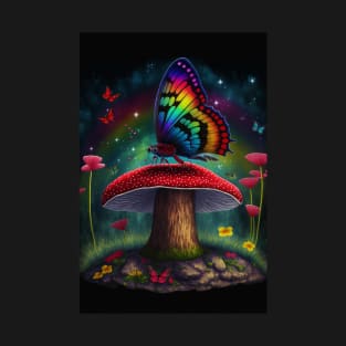 Magical Rainbow Butterfly on Mushroom T-Shirt