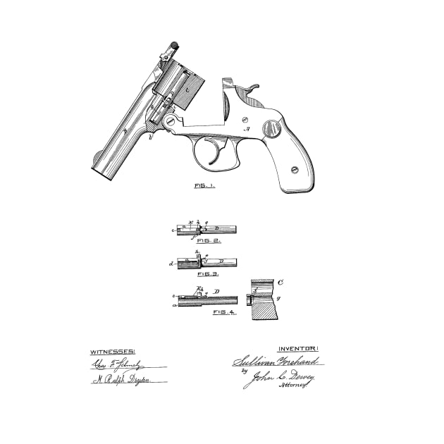 Revolving Firearm Vintage Patent Hand Drawing by TheYoungDesigns