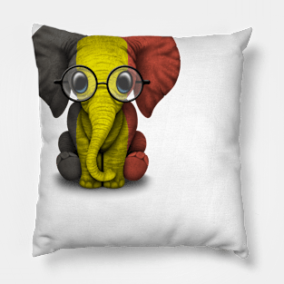 Baby Elephant with Glasses and Belgian Flag Pillow