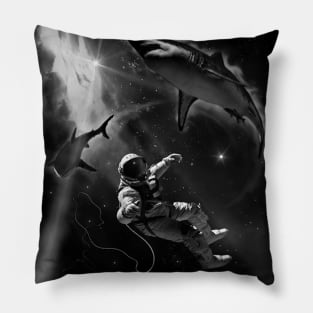 Floating with Sharks (black and grey) Pillow