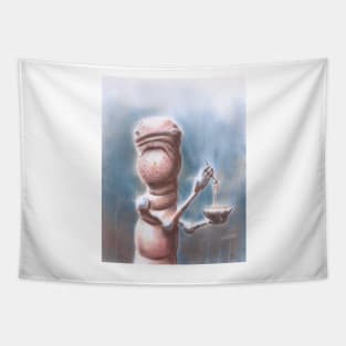 Anthropomorphic Earthworm Eating Pasta Tapestry