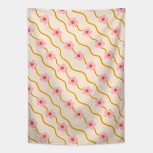 Wavy ditsy floral pattern in off white and pink Tapestry