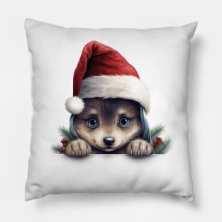 Christmas Peeking Baby Wolf Pillow