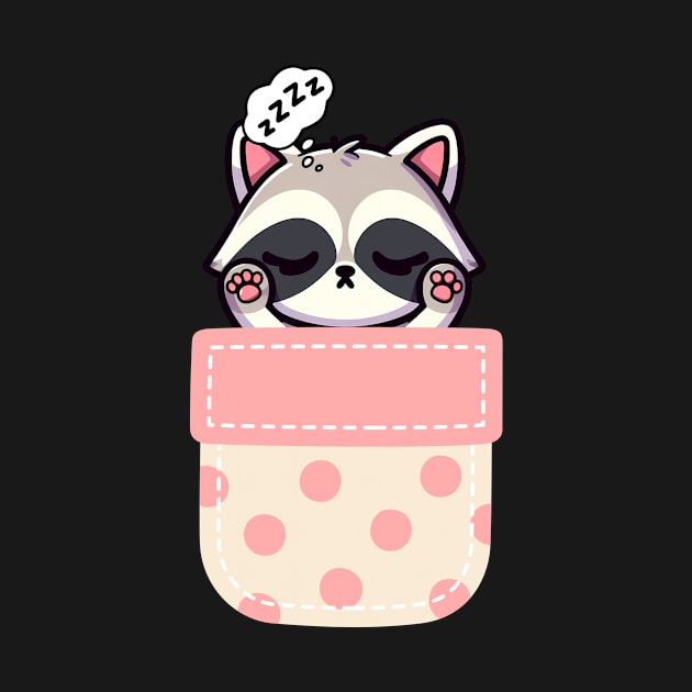 Sleepy Raccoon in Polka Dot Pocket by Pink & Pretty